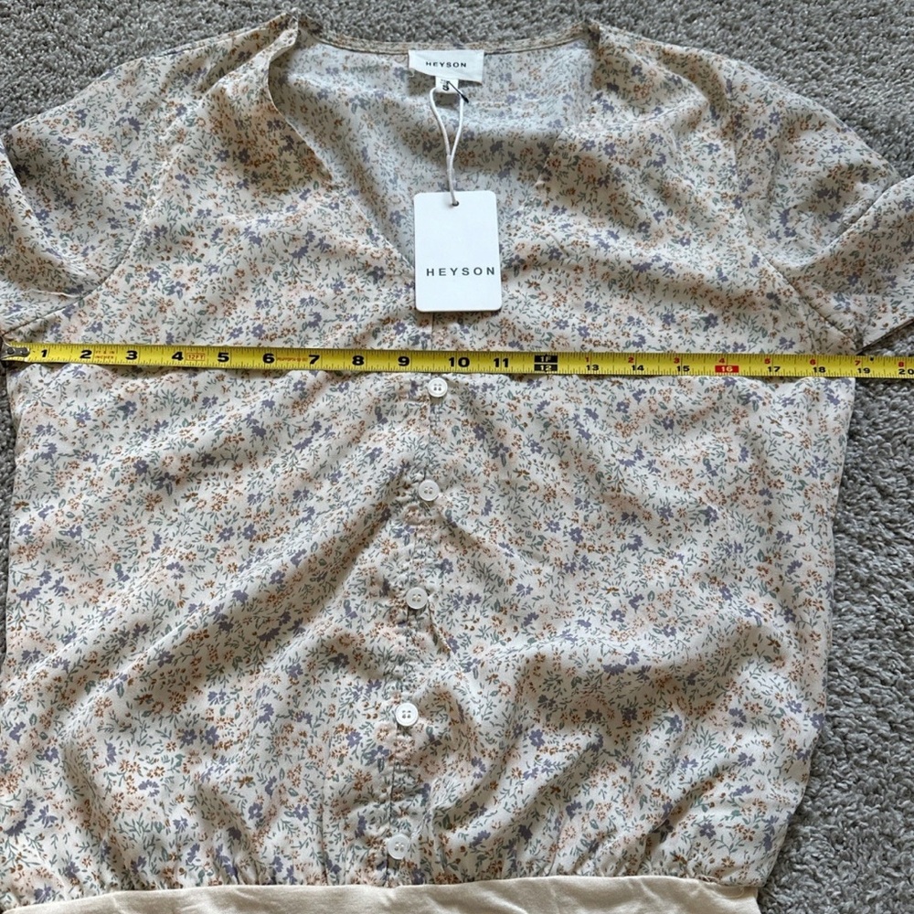 Heyson Cream Floral Button-Front Bodysuit Top - Picture 3 of 9